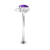 Elegant engagement ring with real amethyst flower design and diamond accents by Rosec Jewels, showcasing intricate craftsmanship.