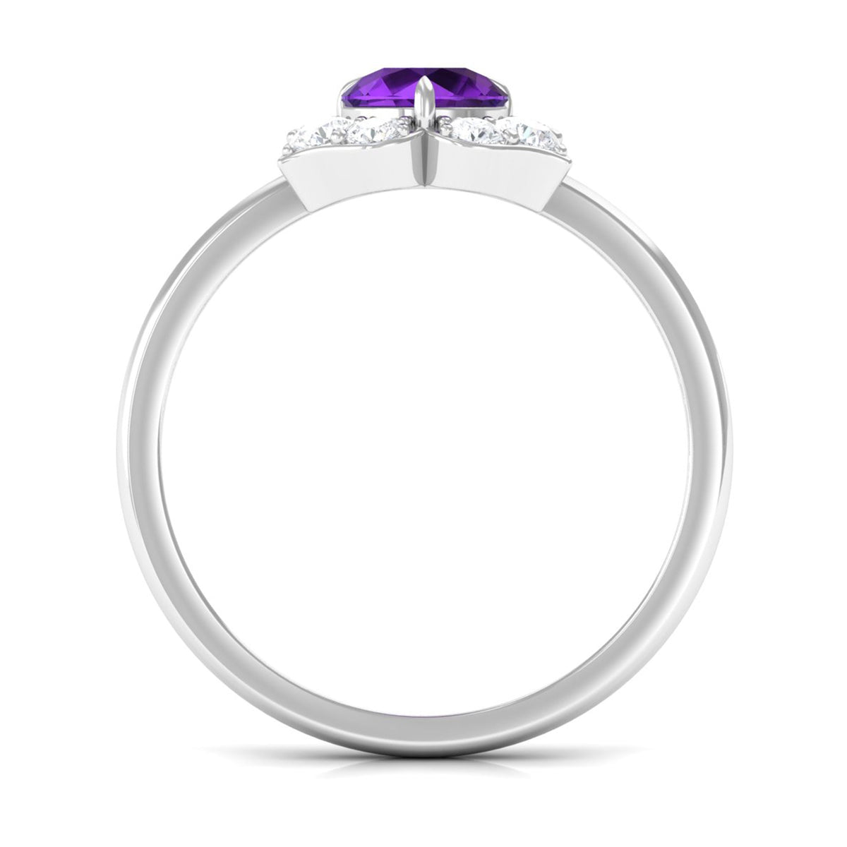 Real amethyst flower engagement ring with diamond accents from Rosec Jewels, showcasing a detailed floral design and shimmering gemstones.