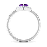Real amethyst flower engagement ring with diamond accents from Rosec Jewels, showcasing a detailed floral design and shimmering gemstones.