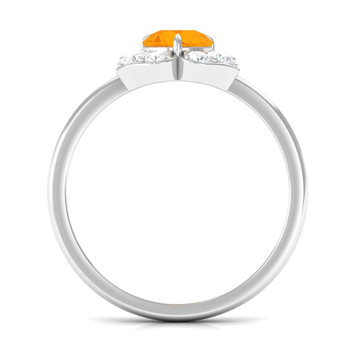 Round fire opal flower engagement ring with diamond accents from Rosec Jewels, showcasing intricate floral design and sparkling gemstones.