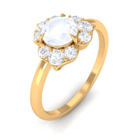 1.25 CT moonstone and diamond floral engagement ring by Rosec Jewels featuring intricate gold band and sparkling gemstone accents.