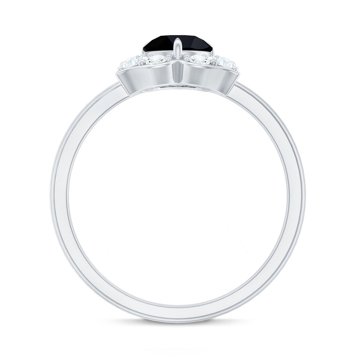 Natural Black Spinel Flower Engagement Ring with Diamond
