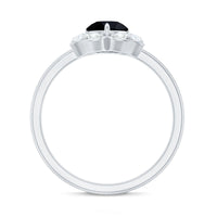 Natural Black Spinel Flower Engagement Ring with Diamond