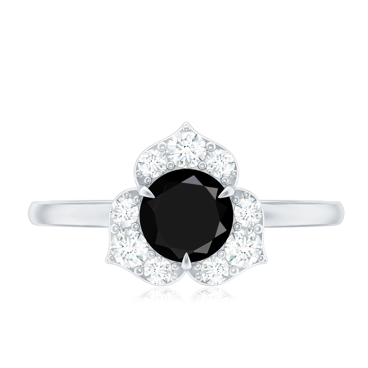 Natural Black Spinel Flower Engagement Ring with Diamond