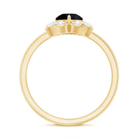 Natural Black Spinel Flower Engagement Ring with Diamond