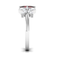 Natural 6mm Garnet Princess Cut Engagement Ring with Diamond Flower