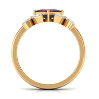 Natural 6mm Garnet Princess Cut Engagement Ring with Diamond Flower