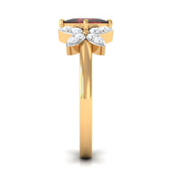 Natural 6mm Garnet Princess Cut Engagement Ring with Diamond Flower