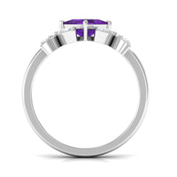 Princess cut amethyst floral engagement ring with diamond accents from Rosec Jewels, showcasing a detailed floral design and sparkling gemstones.