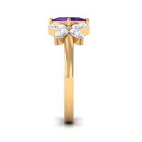 Princess cut amethyst floral engagement ring with diamonds from Rosec Jewels, featuring intricate floral design and sparkling accents.
