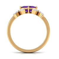 Princess cut amethyst floral engagement ring with diamond accents by Rosec Jewels, featuring intricate floral design and sparkling gemstones.