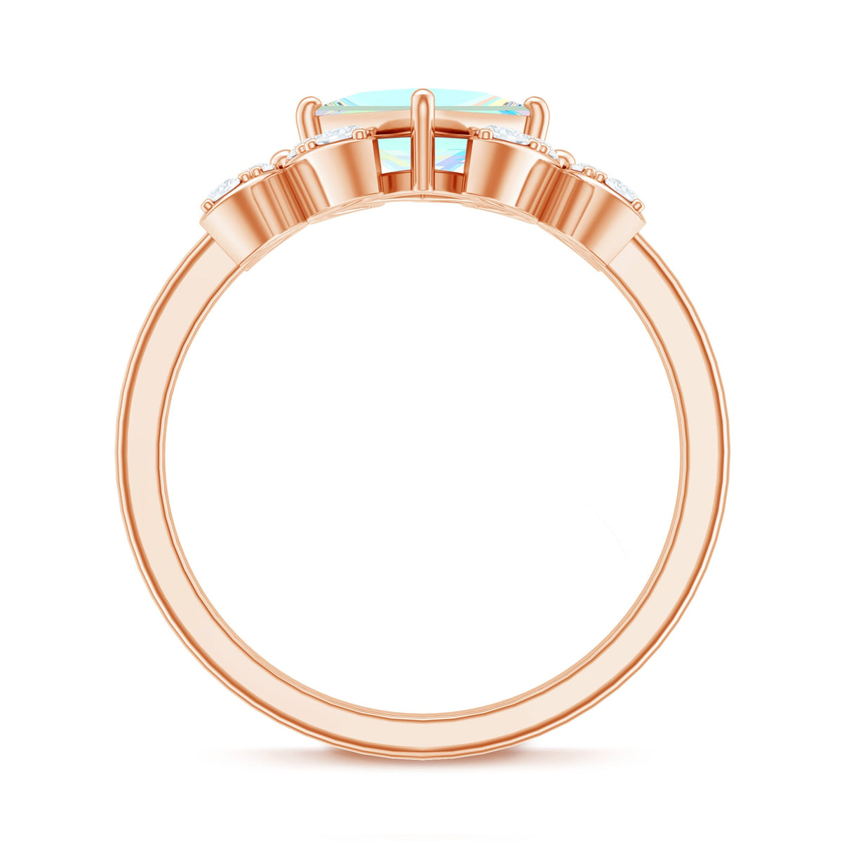 Ethiopian opal flower engagement ring with princess cut stone and diamond accents by Rosec Jewels.