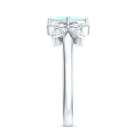 Natural princess cut Ethiopian opal flower engagement ring with diamond accent, crafted by Rosec Jewels.