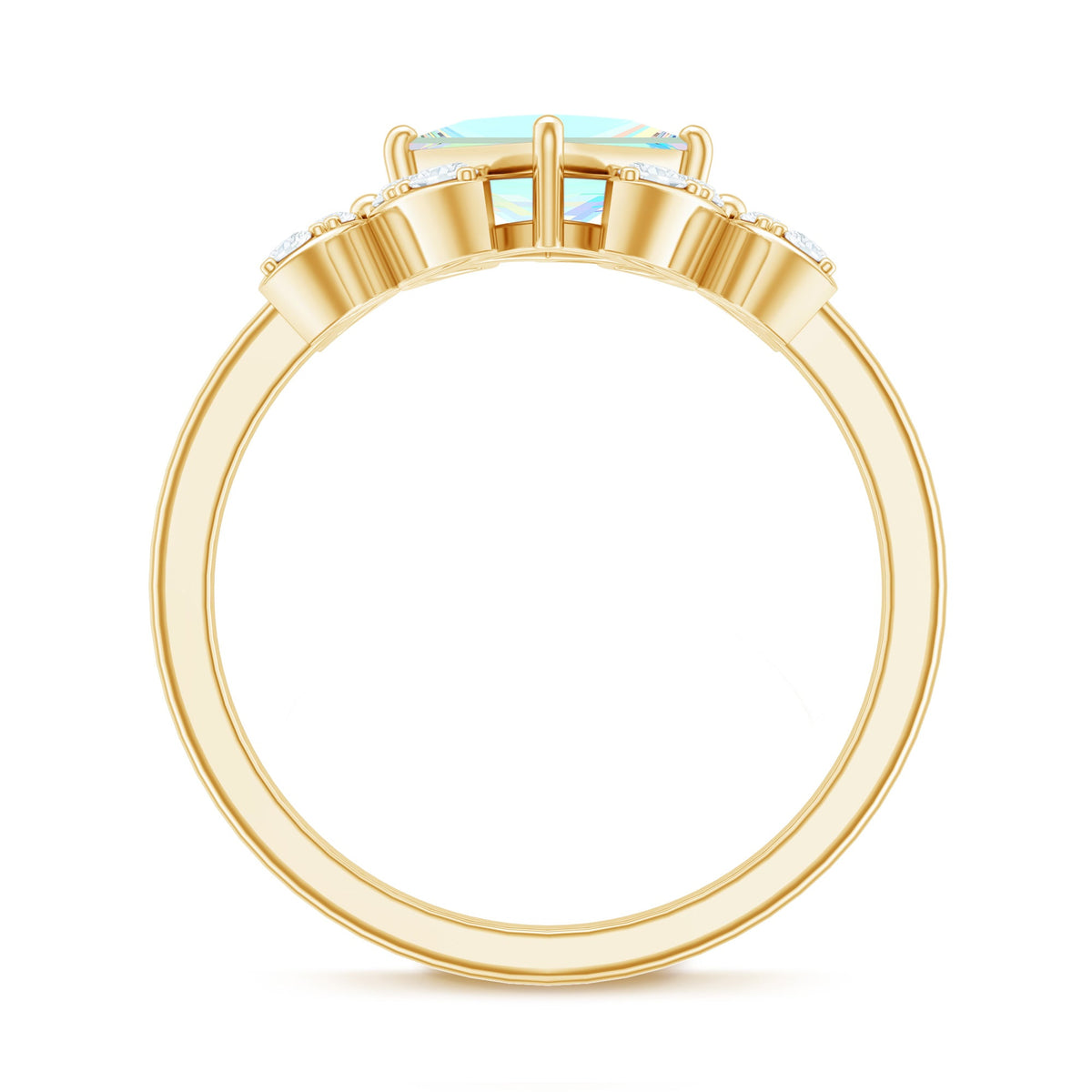 Ethiopian opal flower engagement ring by Rosec Jewels featuring a natural princess cut opal and diamond accents.