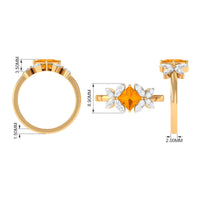 Rosec Jewels 1.50 CT princess cut fire opal flower engagement ring with diamond accents, showcasing intricate floral design.
