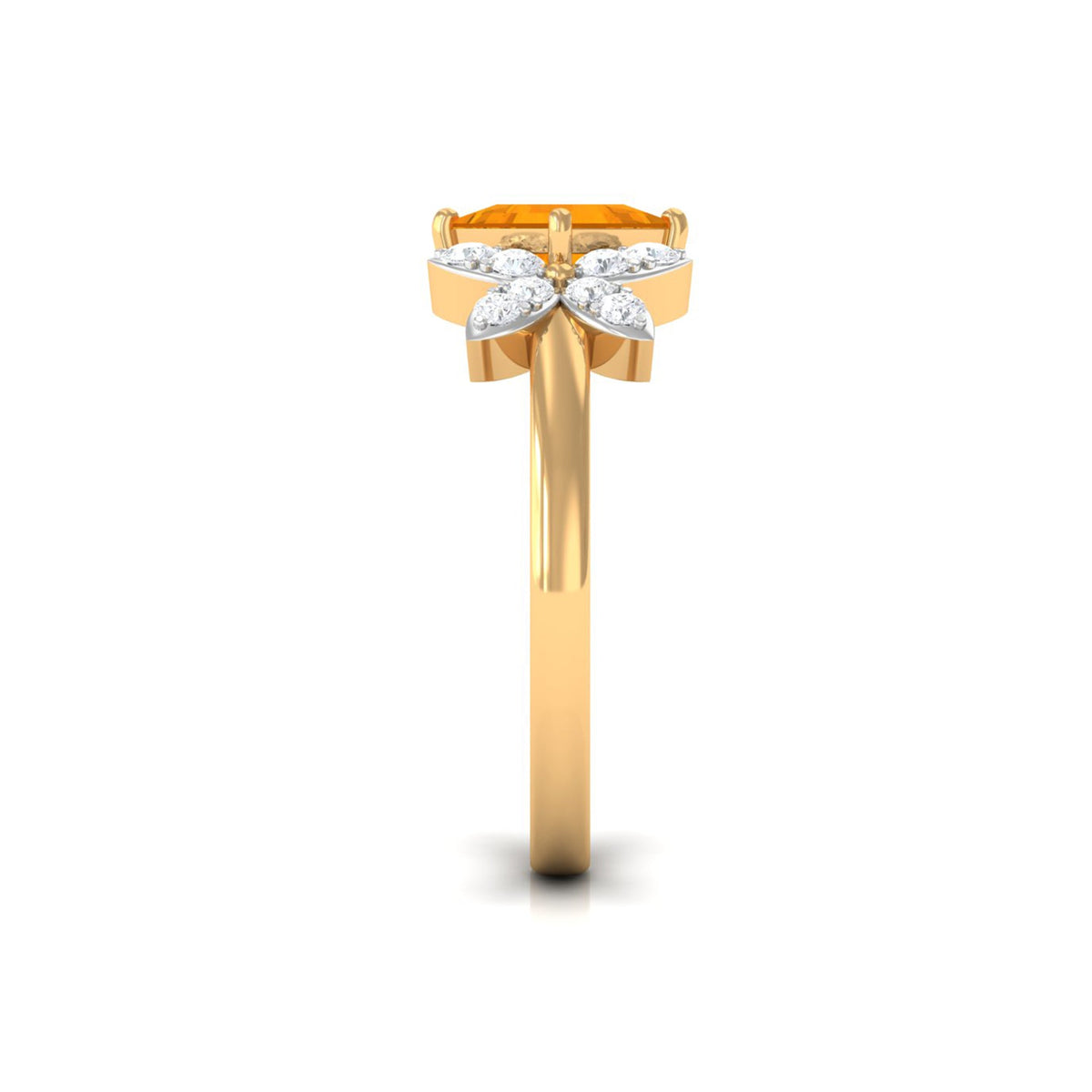 Rosec Jewels 1.50 CT princess cut fire opal flower engagement ring with diamonds, showcasing vibrant gemstone and elegant design.