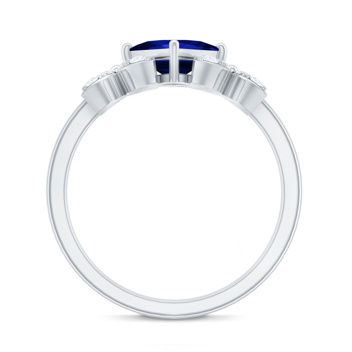 Certified 1.5 Carat Princess Cut Lab Grown Blue Sapphire Engagement Ring with Diamond Flower