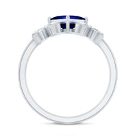 Certified 1.5 Carat Princess Cut Lab Grown Blue Sapphire Engagement Ring with Diamond Flower