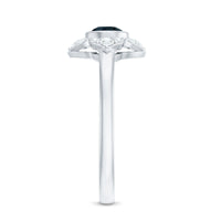 London Blue Topaz Bezel Engagement Ring with Diamond Halo