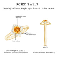 Natural Citrine Diamond Flower Engagement Ring with Certificate