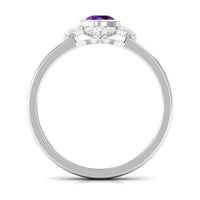 Rosec Jewels 3/4 CT bezel set amethyst flower engagement ring with diamond, showcasing detailed floral design and sparkling gemstones.