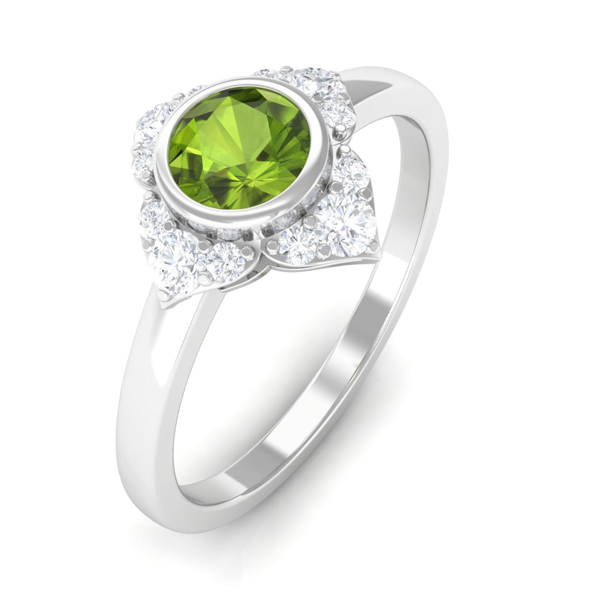 0.50 CT Vintage Inspired Peridot Engagement Ring with Diamond