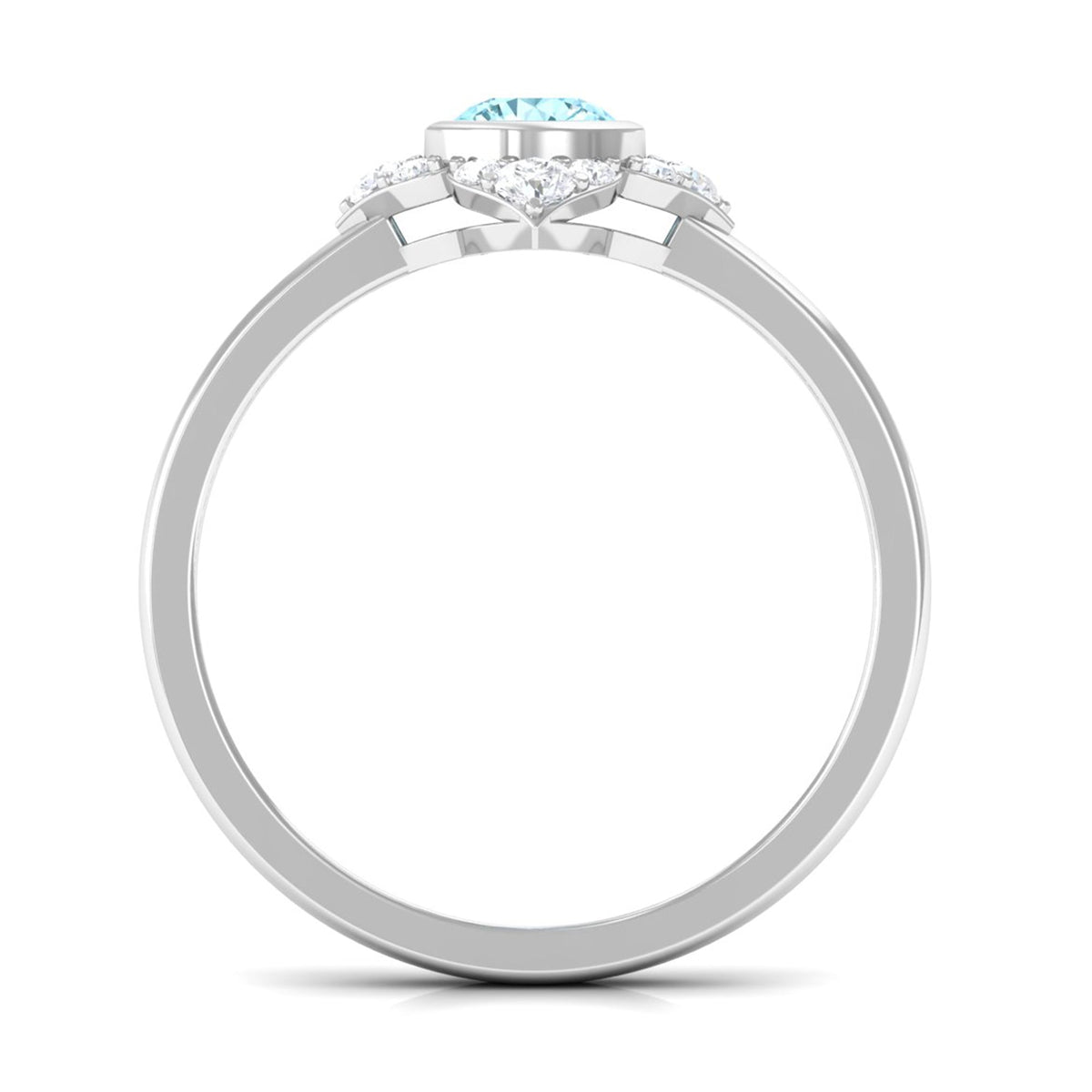 Rosec Jewels bezel set aquamarine and diamond flower engagement ring with certificate, showcasing intricate floral design and sparkling gemstones.