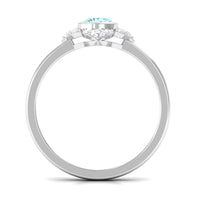 Rosec Jewels bezel set aquamarine and diamond flower engagement ring with certificate, showcasing intricate floral design and sparkling gemstones.