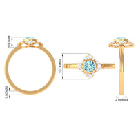 Bezel set aquamarine and diamond flower engagement ring by Rosec Jewels with certificate, featuring a detailed floral design.