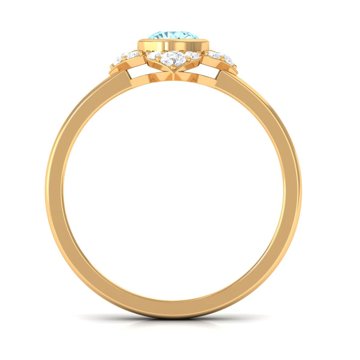 Bezel set aquamarine and diamond flower engagement ring by Rosec Jewels with certificate, showcasing detailed craftsmanship.
