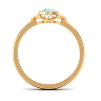 Bezel set aquamarine and diamond flower engagement ring by Rosec Jewels with certificate, showcasing detailed craftsmanship.