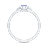 Certified real Tanzanite flower engagement ring with diamond accents from Rosec Jewels, showcasing the vibrant gemstone and intricate design.