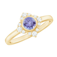 Certified real Tanzanite flower engagement ring with diamond accents from Rosec Jewels, showcasing a stunning floral design.