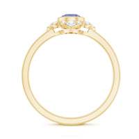 Certified real Tanzanite flower engagement ring with diamond accents, featuring intricate floral design by Rosec Jewels.