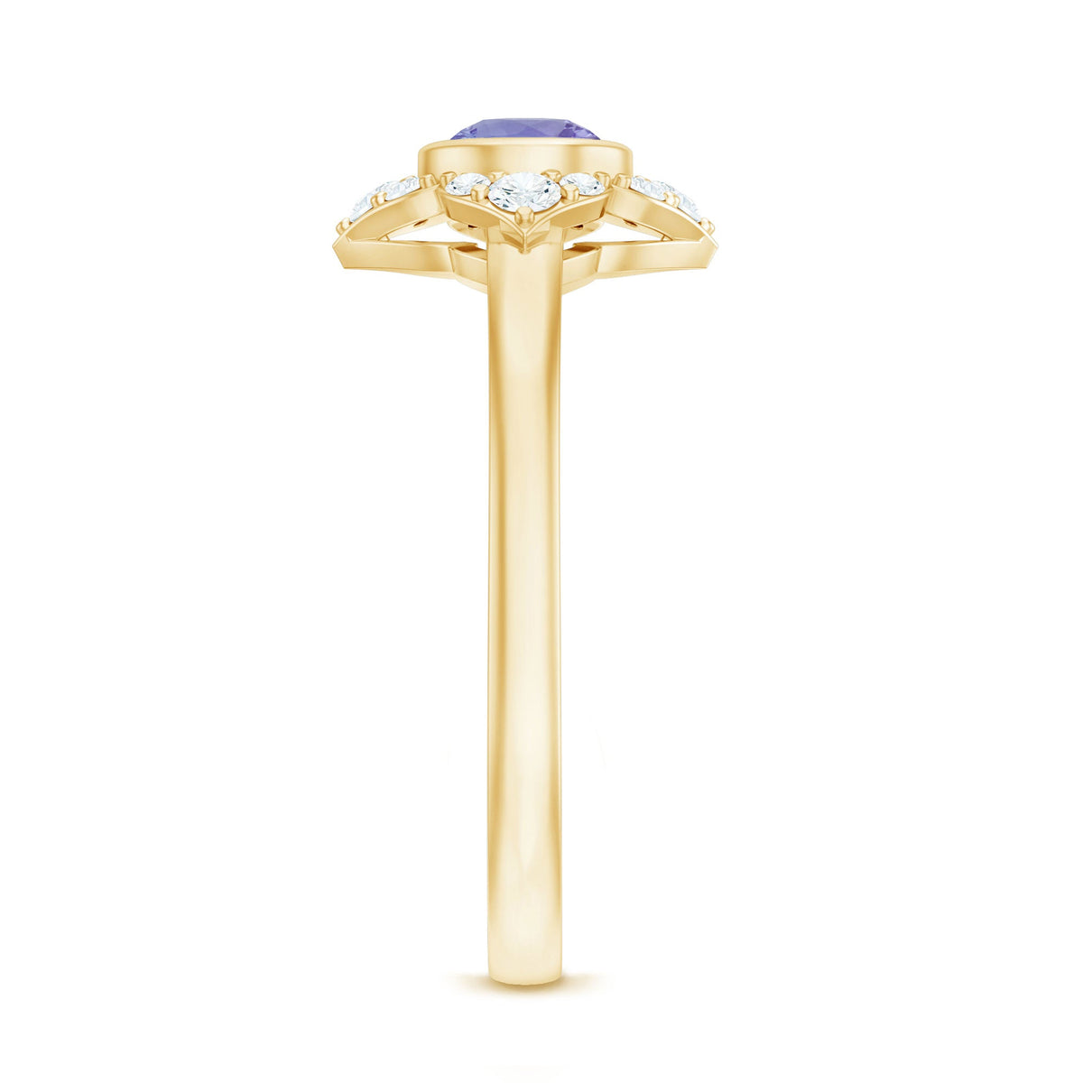 Certified real Tanzanite flower engagement ring with diamond accents, featuring intricate design and a Rosec Jewels band.