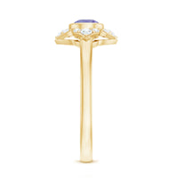 Certified real Tanzanite flower engagement ring with diamond accents, featuring intricate design and a Rosec Jewels band.