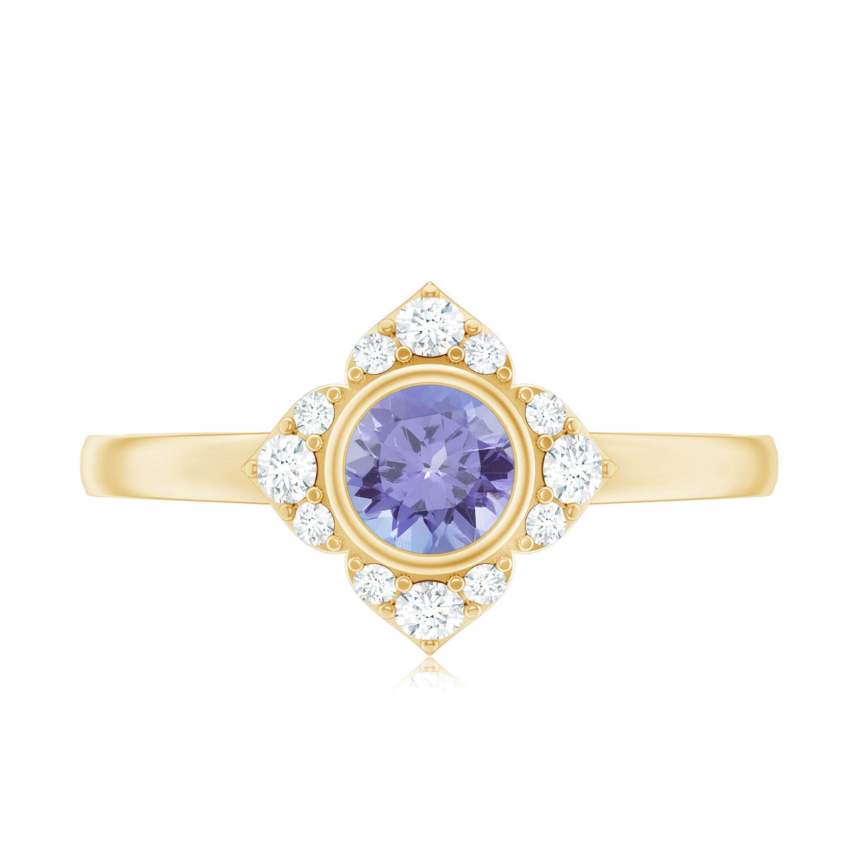 Certified real Tanzanite flower engagement ring with sparkling diamonds from Rosec Jewels, featuring a stunning blue gemstone and intricate design.
