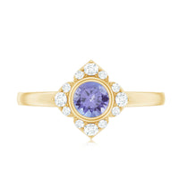 Certified real Tanzanite flower engagement ring with sparkling diamonds from Rosec Jewels, featuring a stunning blue gemstone and intricate design.