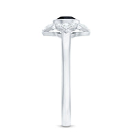 Real Bezel Set Black Spinel Flower Engagement Ring with Diamond