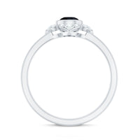 Real Bezel Set Black Spinel Flower Engagement Ring with Diamond