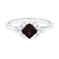 Real 6mm Garnet Princess Cut Engagement Ring with Diamond