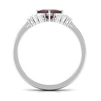 Real 6mm Garnet Princess Cut Engagement Ring with Diamond