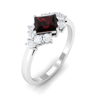 Real 6mm Garnet Princess Cut Engagement Ring with Diamond