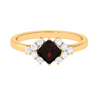 Real 6mm Garnet Princess Cut Engagement Ring with Diamond