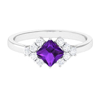 Natural 1.2 carat amethyst princess cut engagement ring with diamond accents from Rosec Jewels, showcasing the elegant ring design.