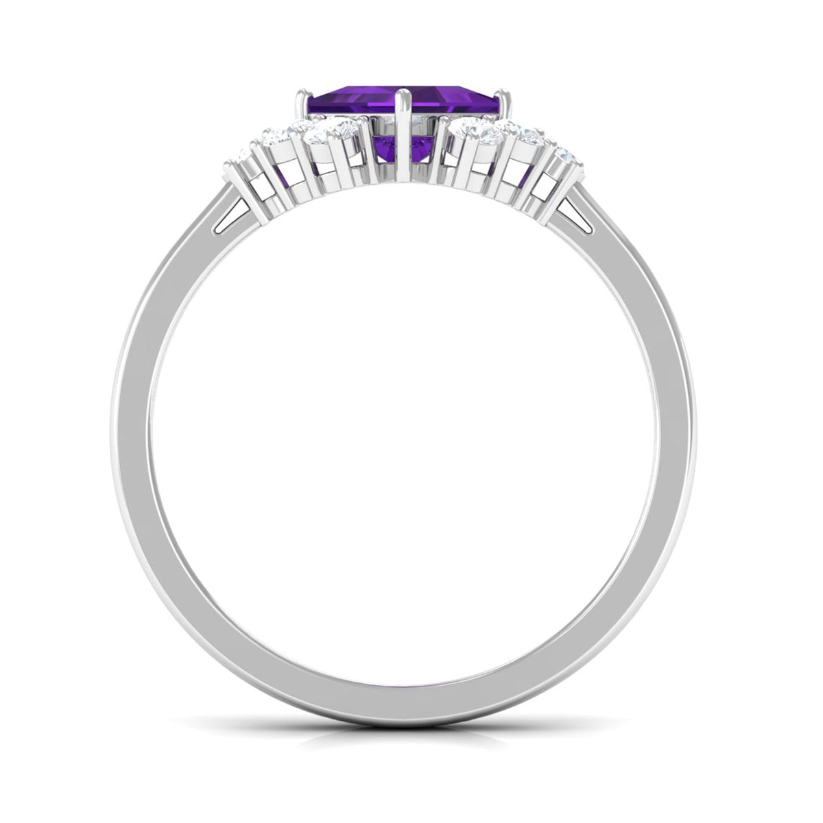 Natural 1.2 Carat Amethyst princess cut engagement ring with diamond accents from Rosec Jewels, showcasing the elegant gemstone setting.