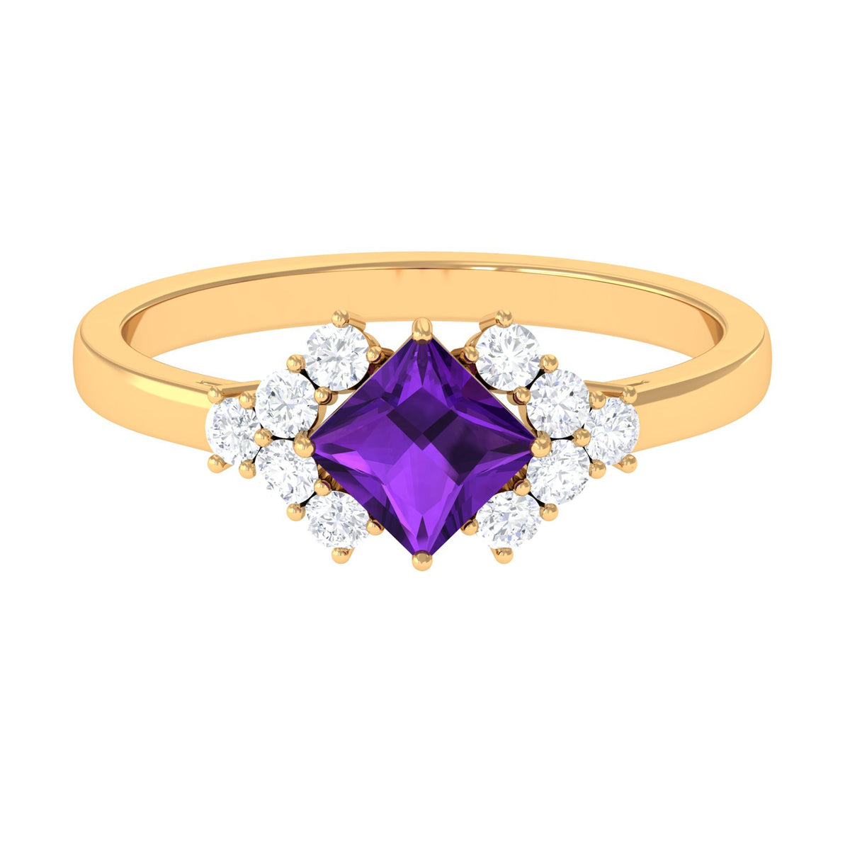 Natural 1.2 carat amethyst princess cut engagement ring with diamond accents from Rosec Jewels, showcasing the elegant ring design.