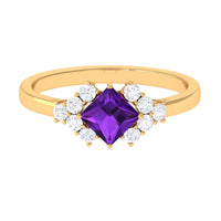 Natural 1.2 carat amethyst princess cut engagement ring with diamond accents from Rosec Jewels, showcasing the elegant ring design.