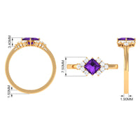 Natural 1.2 Carat Amethyst princess cut engagement ring with diamonds by Rosec Jewels, showcasing the elegant gemstone and detailed band.