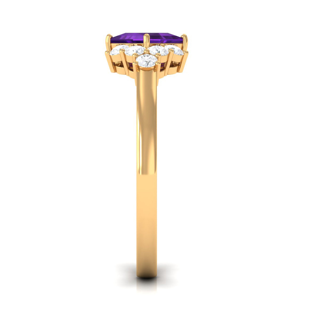 Natural 1.2 Carat Amethyst princess cut engagement ring with diamond accents by Rosec Jewels, showcasing the gemstone and elegant band.